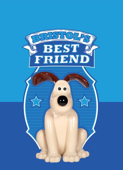 Bristol's Best Friend A6 notebook. Blue background with classic gromit figurine in the foreground.