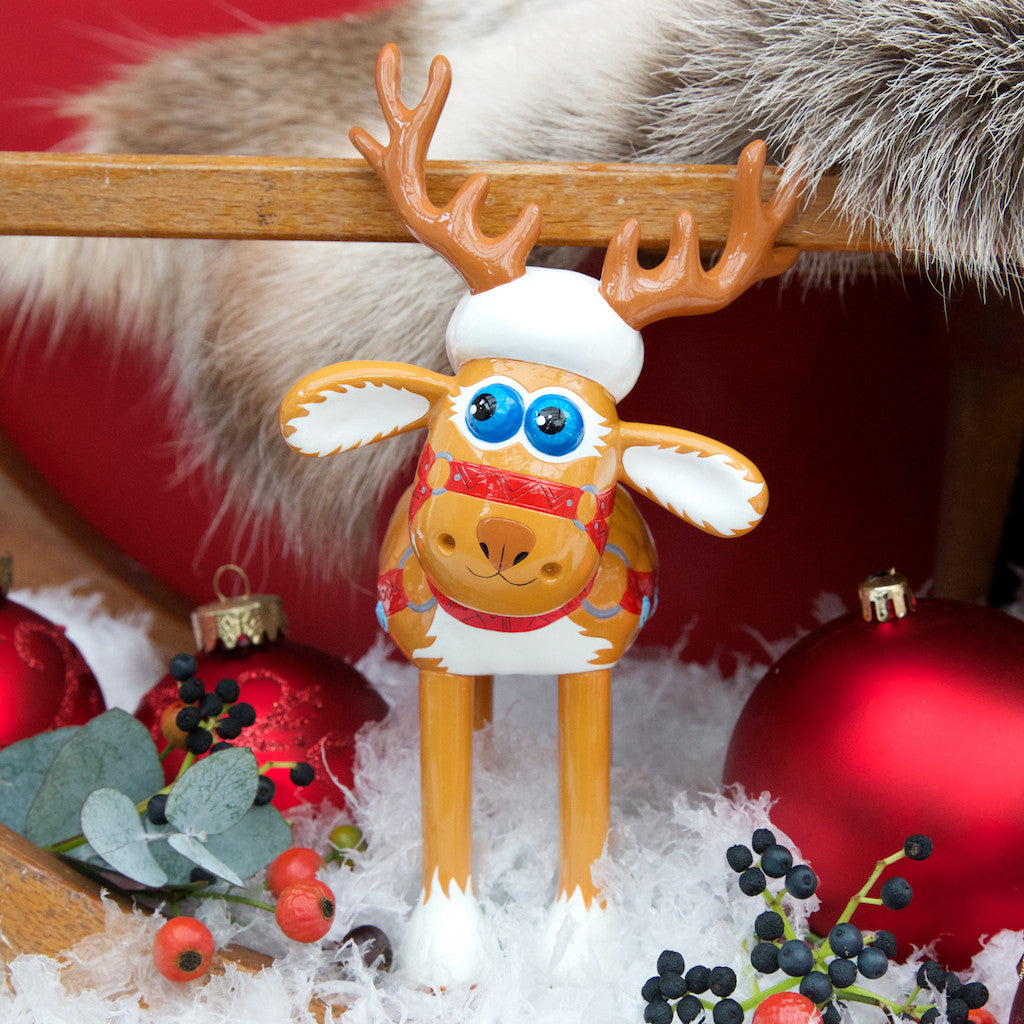 Fleece Navidad Shaun in the City resin figurine. Shaun the Sheep as you've never seen him- complete with reindeer antlers and red and gold harness to pull Santa's Sleigh! 
