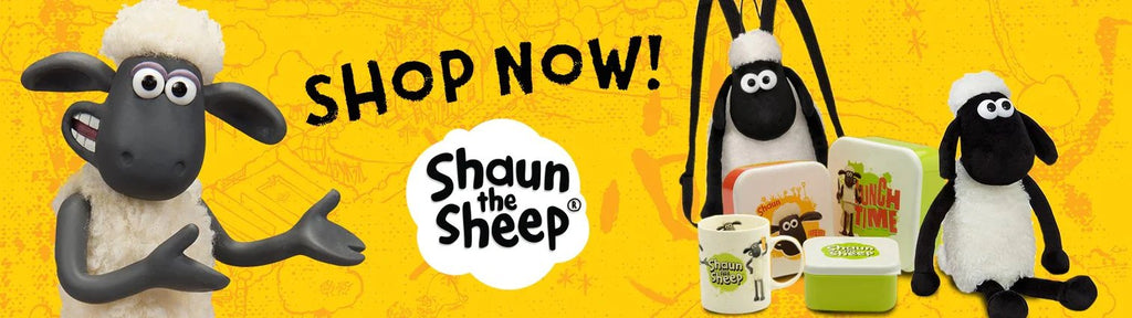 Shaun the sheep gifts banner featuring a collection of Shaun inspired products