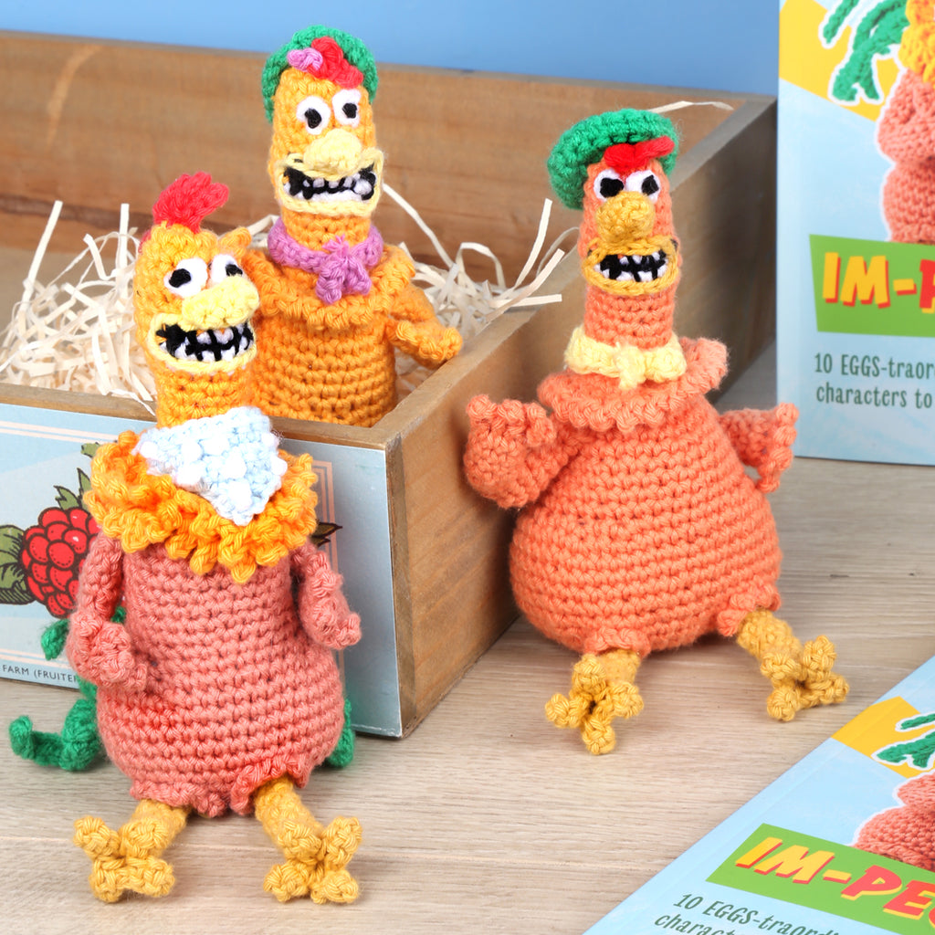 Crochet Chickens from the Chicken Run 'Im-Peck-Able' Crochet Book by Sarah Jane Hicks. 