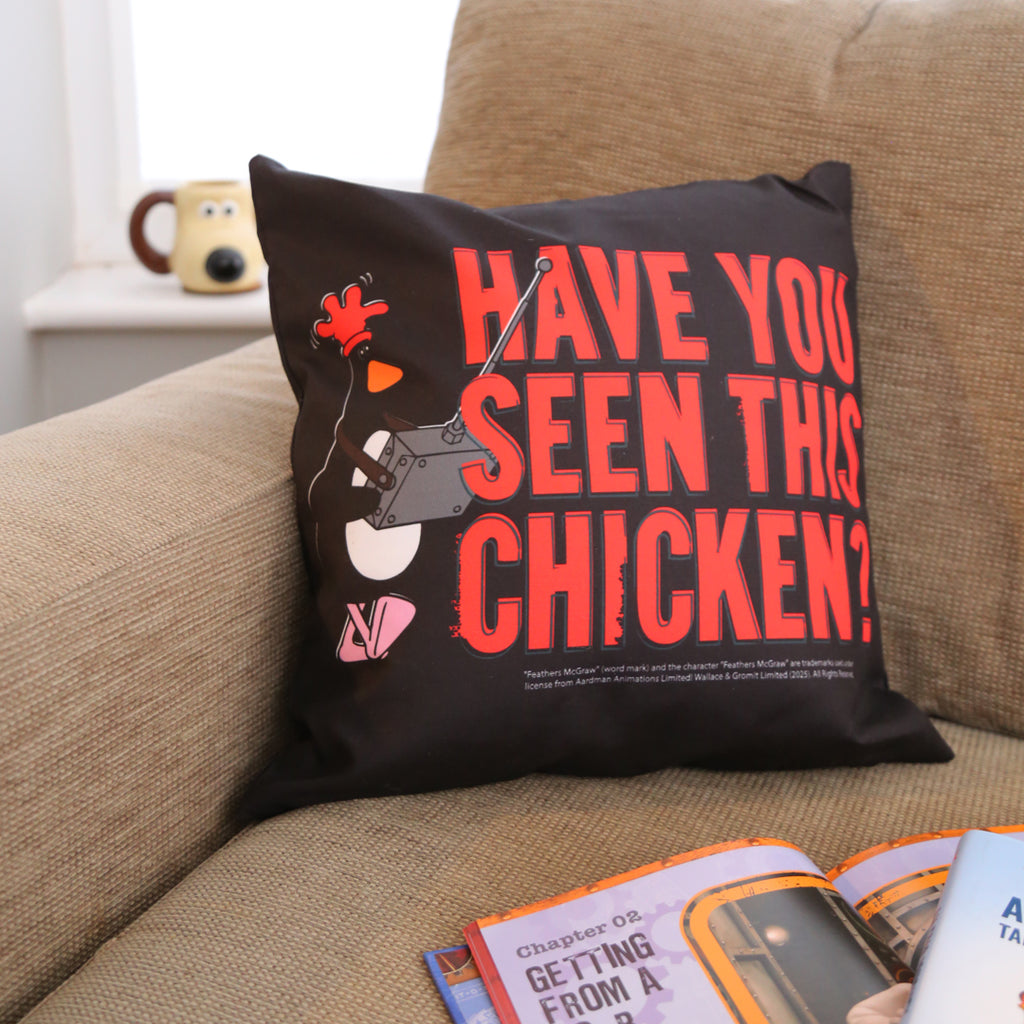 Have You Seen This Chicken? Feathers McGraw Cushion