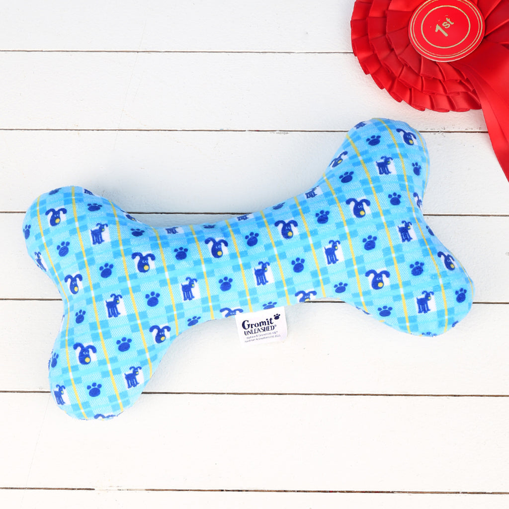 Gromit Unleashed inspired fabric dog bone with squeaker