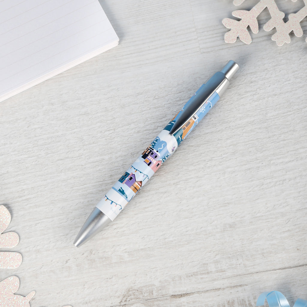 Bristol winter Christmas design pen featuring Bristol landmarks in a snowy scene