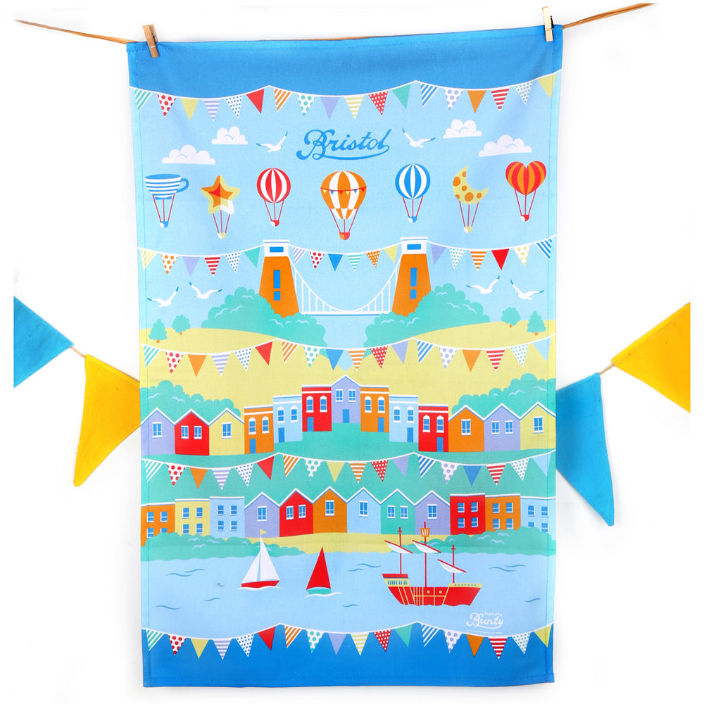 Inspired by Bunty tea towel featuring a Bristol design, the Clifton Suspension Bridge, boats and colourful houses.