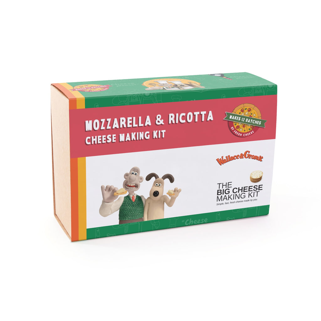 Mozzarella & Ricotta Cheese Making Kit packaging Featuring Wallace and Gromit on a white background