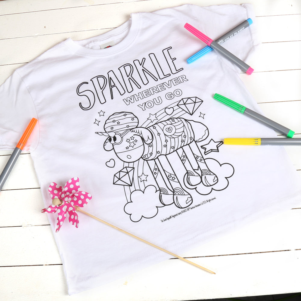 Colour Your Own Sparkles the Unicorn Shaun the Sheep T-shirt