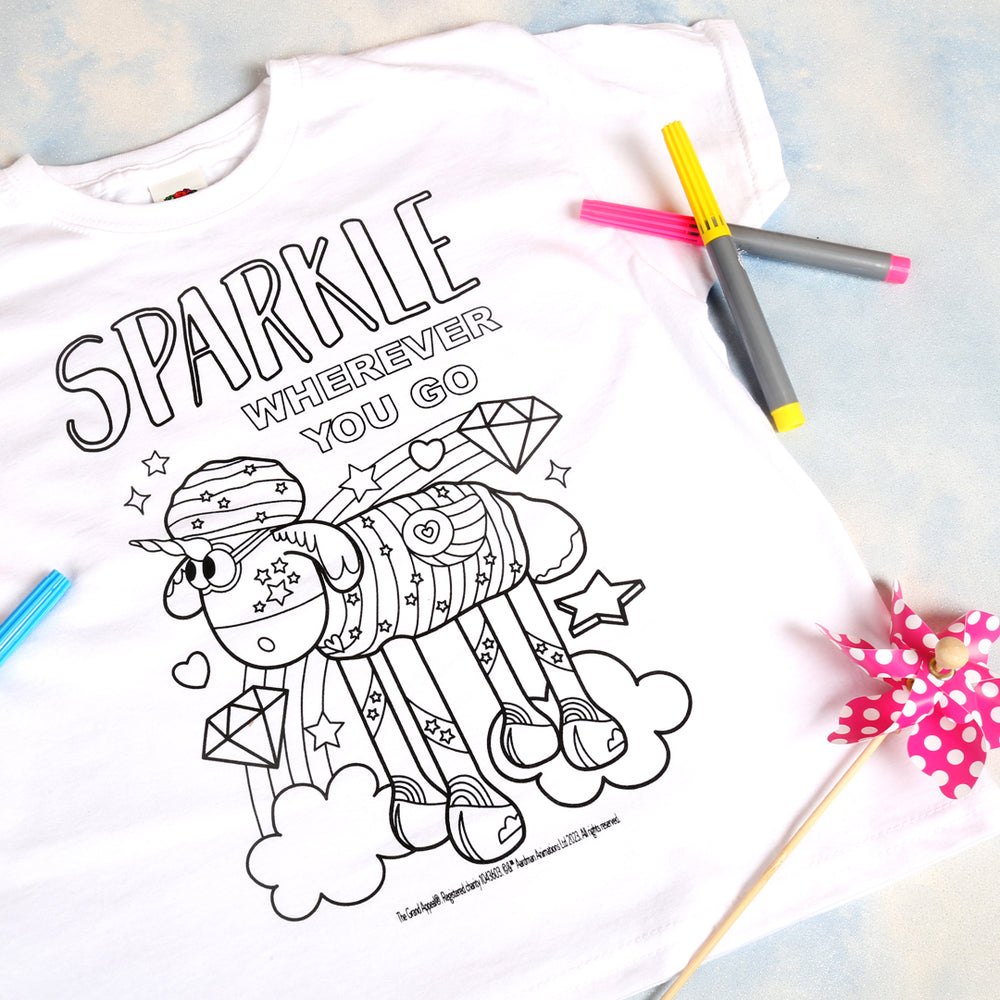 Sparkles the Unicorn colour your own t-shirt from the Shaun in The City Trail Shaun the Sheep