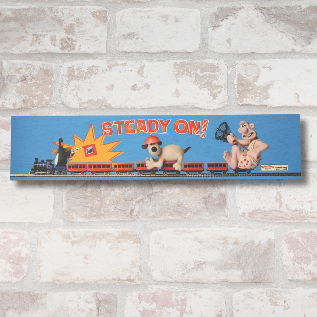 Wallace and Gromit Steady On! Train Chase Wooden Plaque