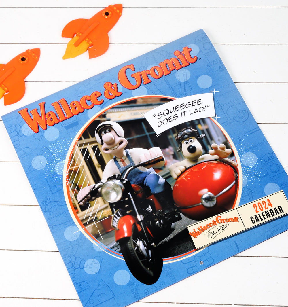 Wallace & Gromit Calendar 2024 featuring Feathers Mcgraw, illustrations and your favourite scenes. Free poster included.