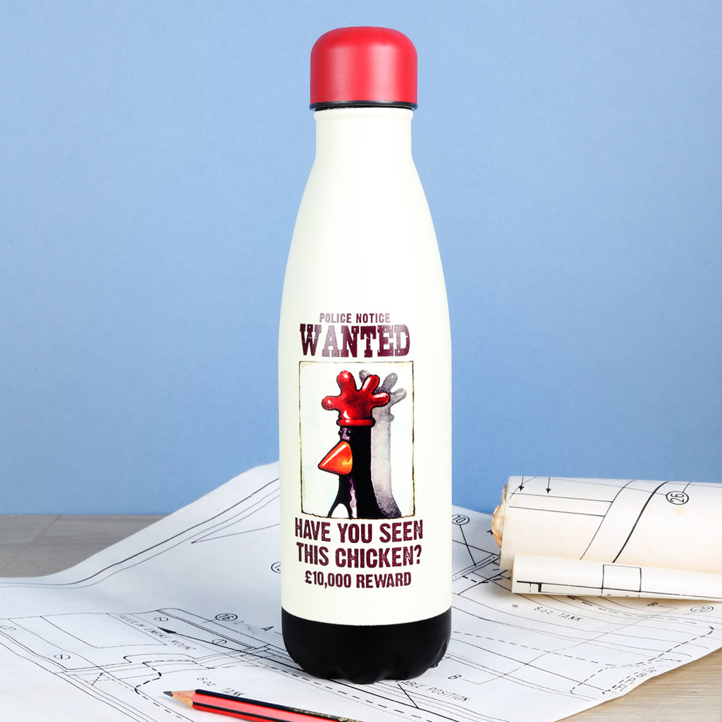 Wallace & Gromit Feathers McGraw WANTED metal water bottle