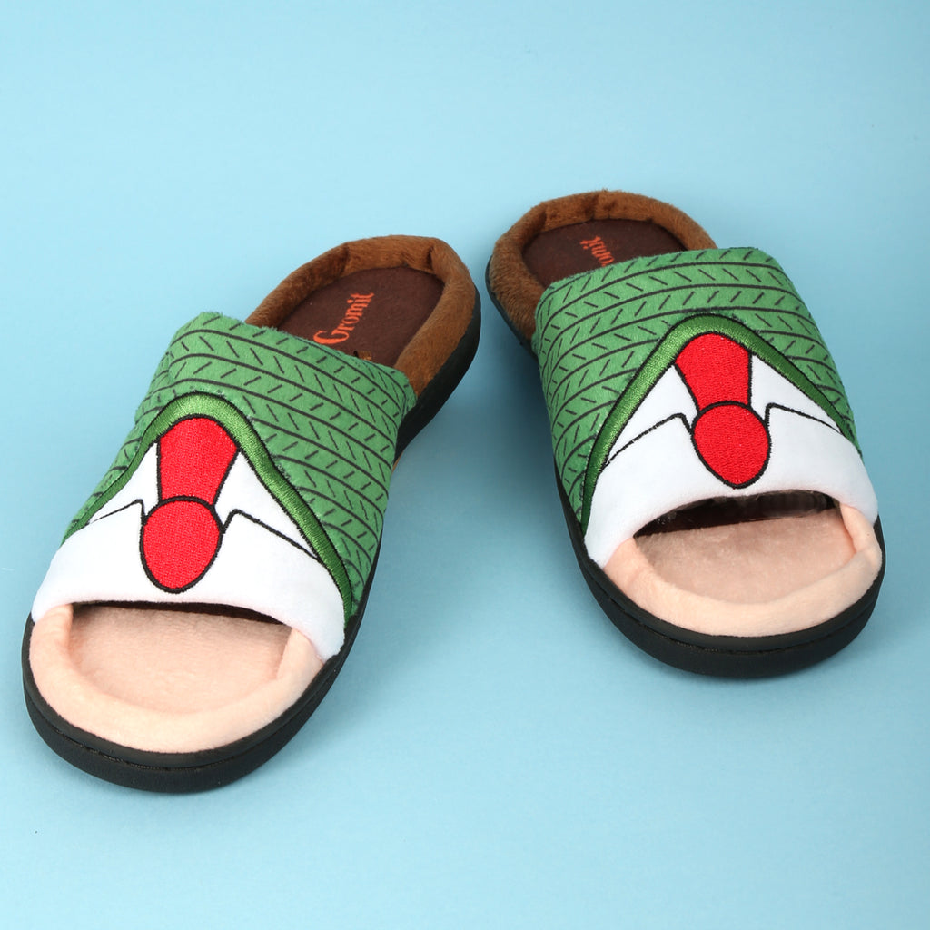 Wallace and Gromit slider slippers featuring Wallace'd jumper, shirt and tie. 
