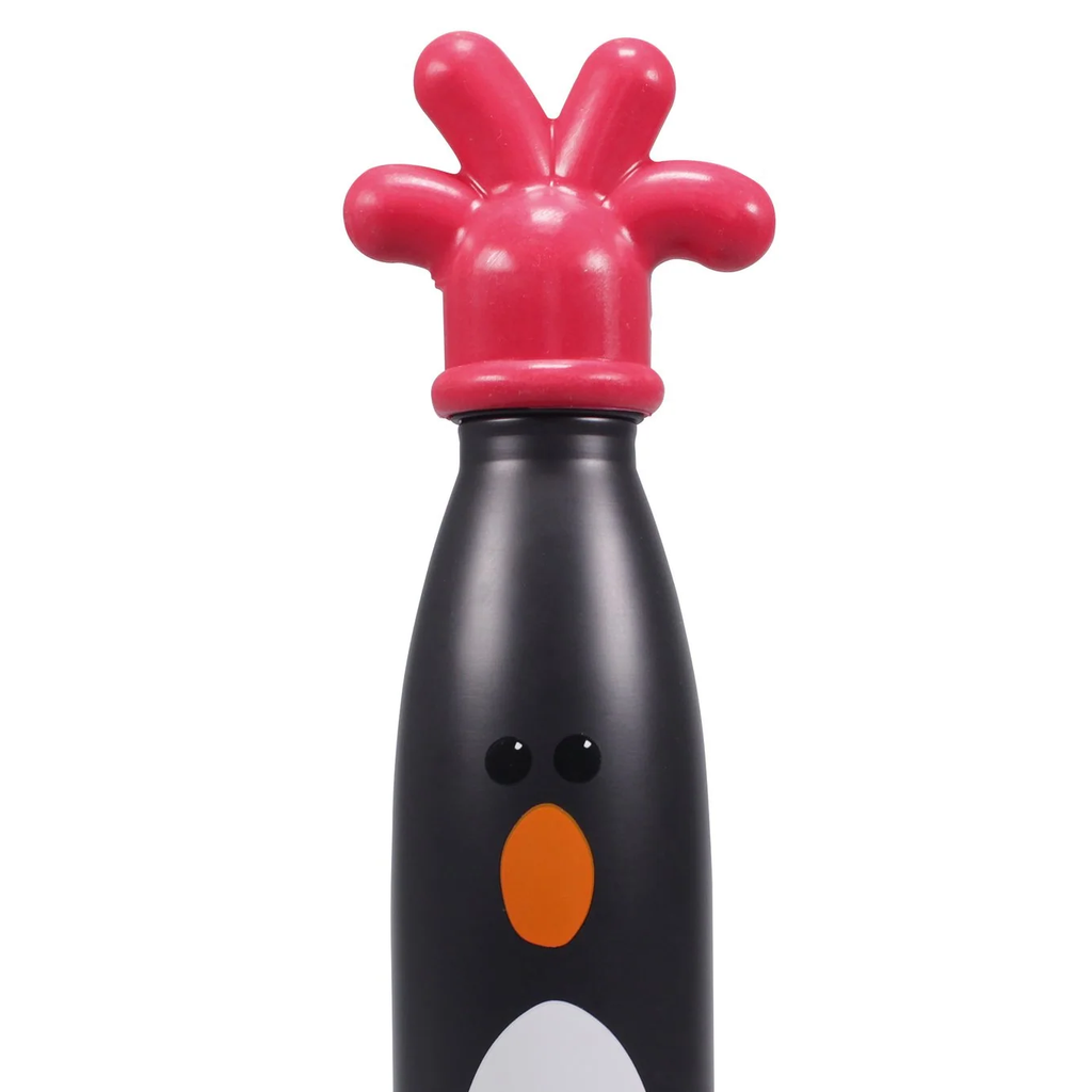 Feathers Mcgraw water bottle, metal with red rubber glove topper