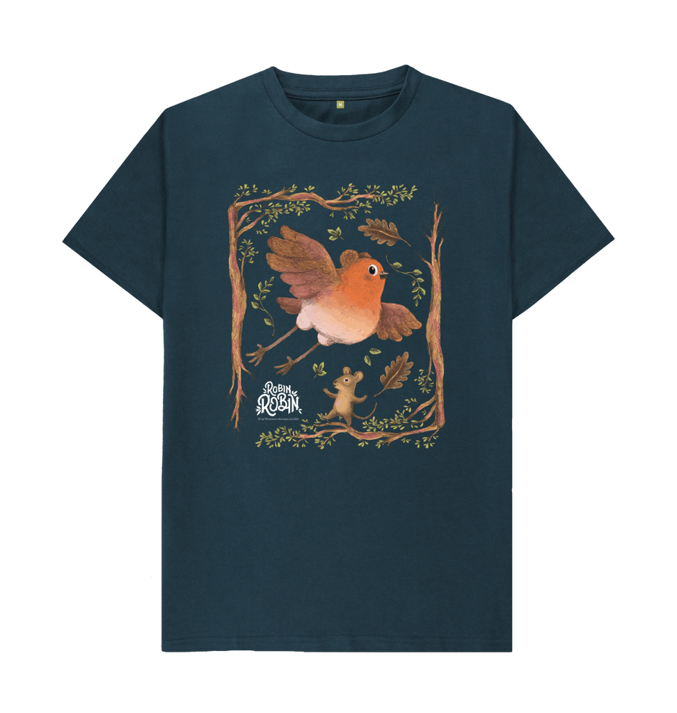 Denim Blue In the trees Robin Robin - Adult T-shirt
