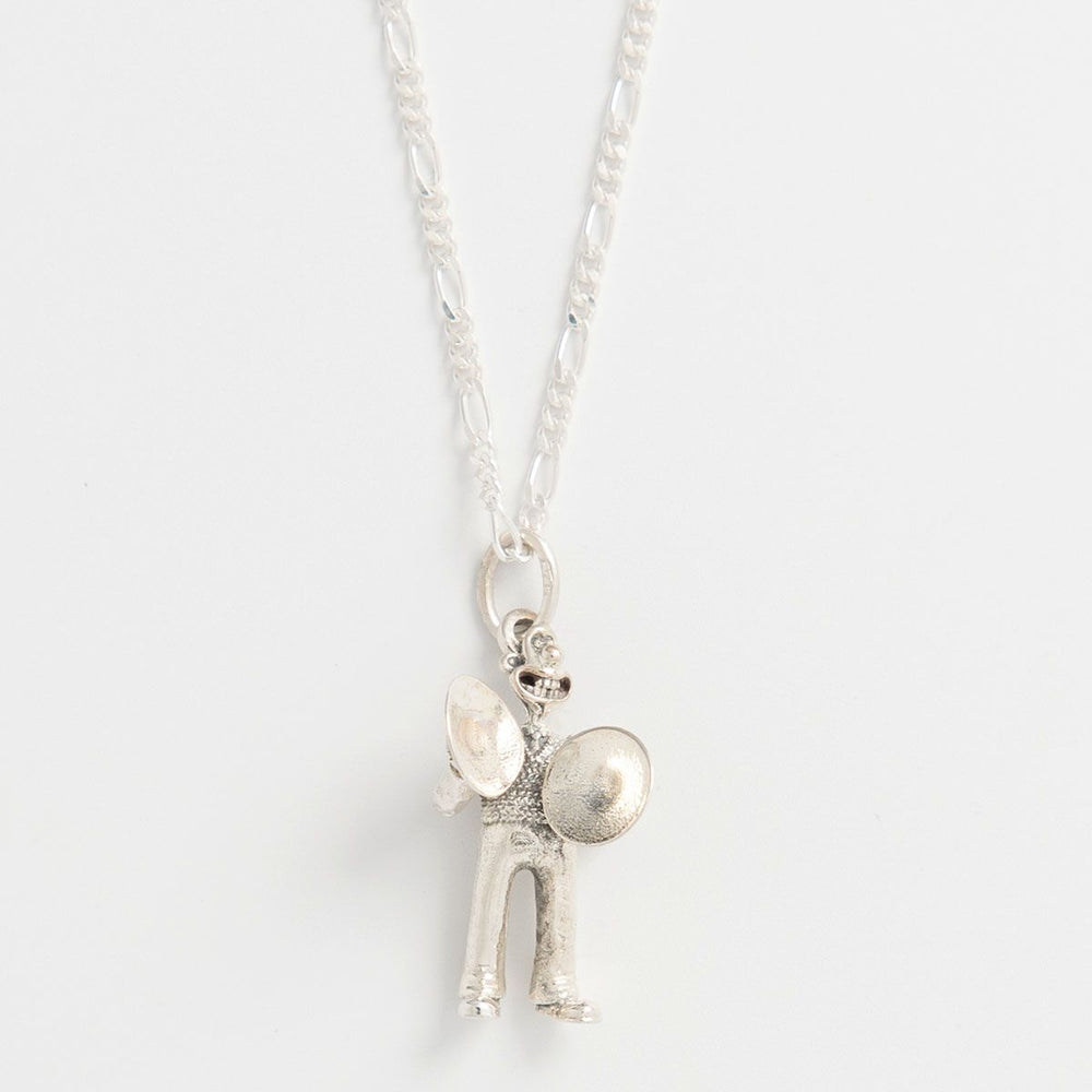 Wallace playing the cymbals, musical themed sterling silver charm necklace 