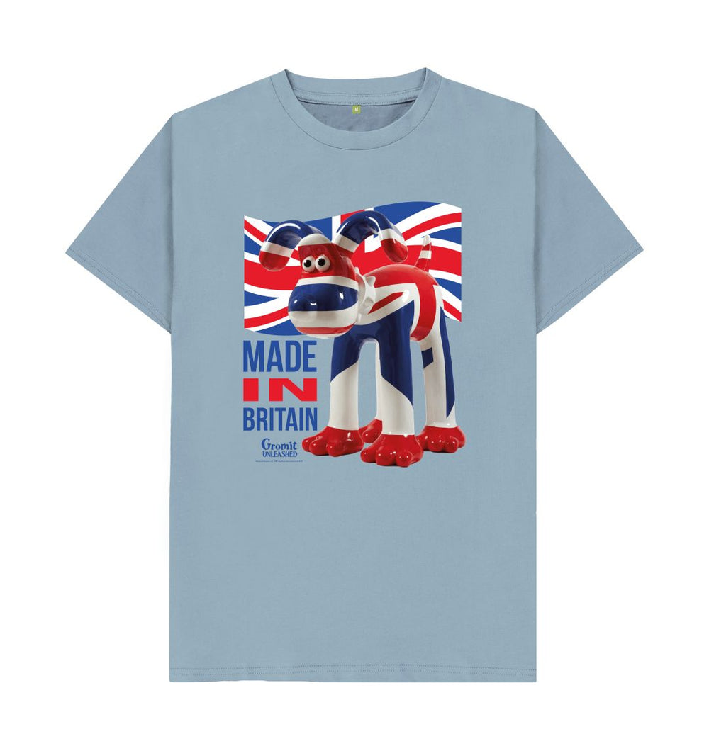 Stone Blue Jack Adult T-shirt featuring Gromit, from Wallace & Gromit, decorated as a Union Jack flag. 