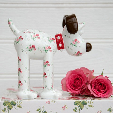 Antique Rose Gromit Unleashed Figurine by Cath Kidston. Side view. Pretty floral figurine featuring popular rose print 