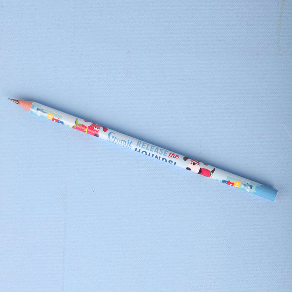 Pencil featuring sculptures from our Gromit Unleashed trail back in 2013:  Newfoundland, Gromberry, Isambark Kingdog Brunel, Golden Gromit and Salty Sea Dog.