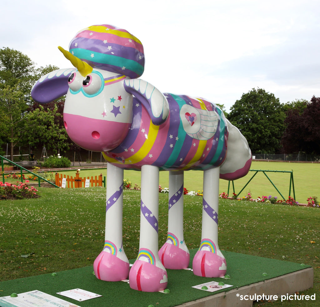 Sparkles the unicorn! The most magical rainbow and glittered unicorn from the Shaun in the City sculpture trail.  In it's Bristol home
