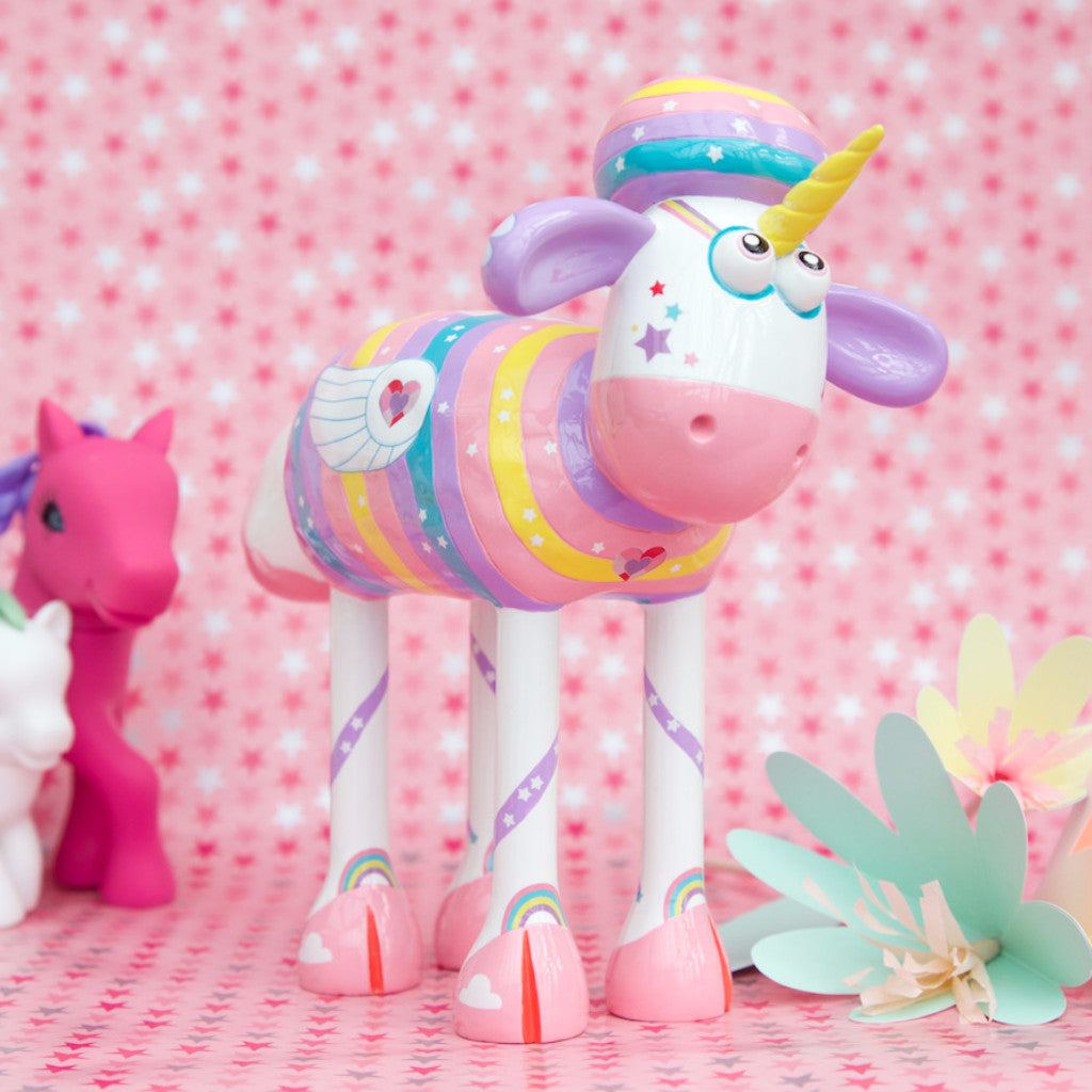 Sparkles the unicorn! The perfect gift for unicorn fans. Shaun in the city figurine of the most magical rainbow and glittered unicorn from the sculpture trail.  3/4