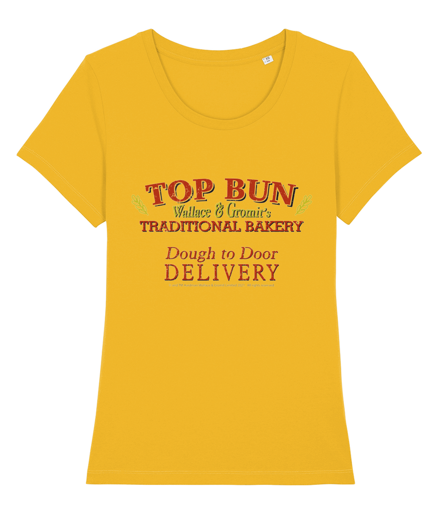 Top Bun Ladies Yellow T-shirt inspired by Aardman's Wallace and Gromit: A Matter of Loaf and Death 