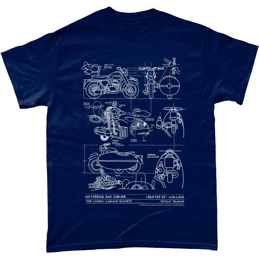 Wallace & Gromit Motorbike Blueprint T-Shirt