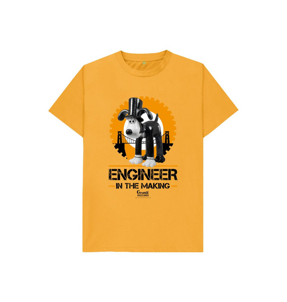Mustard Children's T-shirt Engineer in the making. Features the Gromit Unleashed Isambark Kingdog Brunel