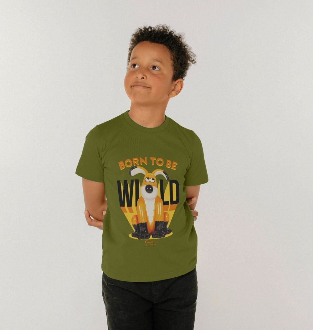 Child wearing a moss green  Born to be Wild Children's T-shirt